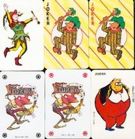 Striphelden op jokers van 6 speelkaarten