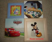 Aangeboden: Drie schilderijtjes met verschillende Walt Disney-figuren. n.o.t.k.