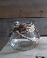 Stoere glazen pot met touw /