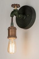 Antiek vintage industriele wandlamp brons groene