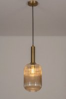 Messing hanglamp amber kleur glas vide