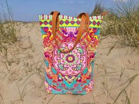 Kleurrijke canvas strandtas met rits