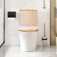 Witte luxe toilet met GOUD BLOEMEN