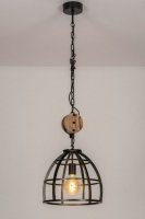 Hanglamp staal hout bed bank salon