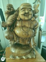 Hand carved wood Laughing vintage Buddha