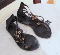 Schoenen Zwarte slippers sandalen leer maat