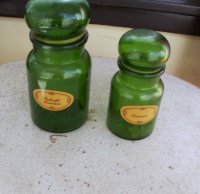 2 Groene Glazen Kruiden Potten 
