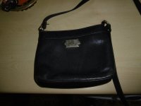 Vintage donkerblauw zwart handtasje met lange