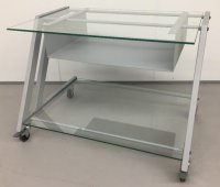 Metalen TV-meubel (70x50x50cm, glasplaten/lade/wiel, grijs)