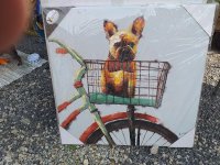 Moderne schilderij hondje in fietsmandje