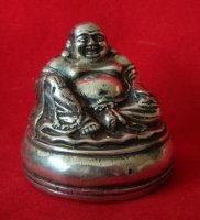 Lachende Boeddha, silverplated bronzen beeldje