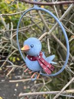 Metalen vetbolhanger vogel met sjaal grijs