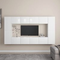 VidaXL 8-delige Tv-meubelset spaanplaat hoogglans wit3079299