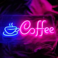 Neon led \'coffee\' op plexiglas met