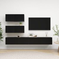 VidaXL 4-delige Tv-meubelset spaanplaat zwart3078816