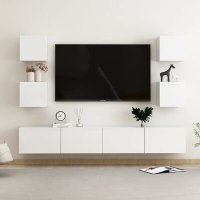 VidaXL 6-delige Tv-meubelset spaanplaat hoogglans wit3079293