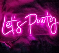 Neon verlichting \'Let\'s Party\' roze, op